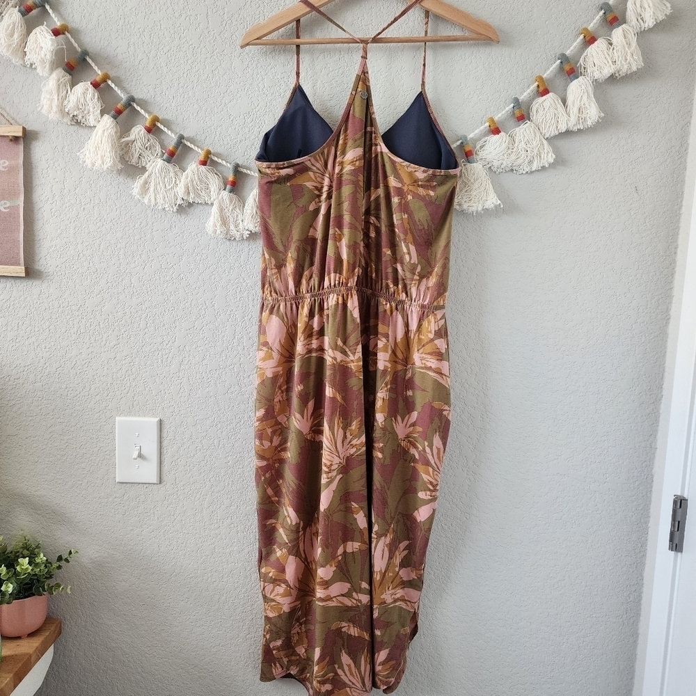 Prana Olive Brown Floral Midi Dress with Pink Accents - Picture 3 of 12